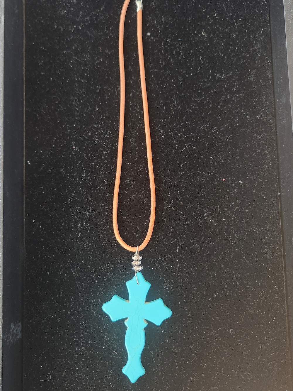 Turquoise Cross Pendant on Leather Cord